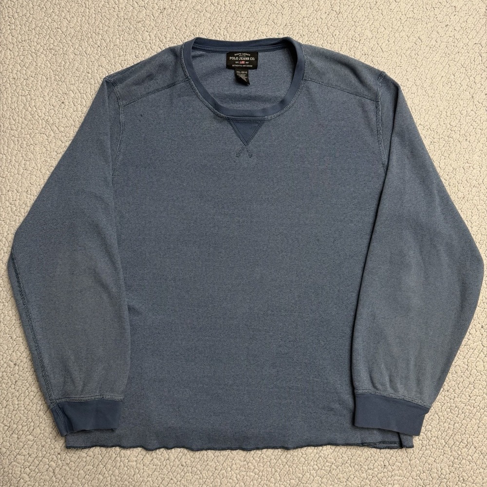 Vintage Polo Jeans Co Ralph Lauren Waffle Knit Thermal Crewneck XXL Blue Fade